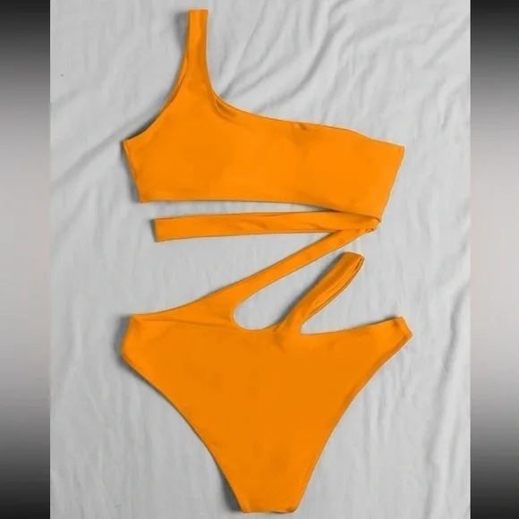 Orange Slice Cut-out One Shoulder One Piece Swimsuit - Picture 3 of 6